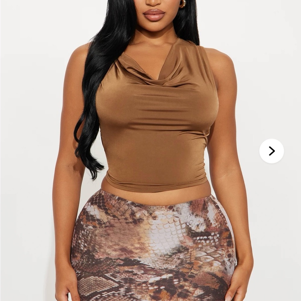 Fashion Nova Brown Draped Neck Sleeveless Crop Camisole
